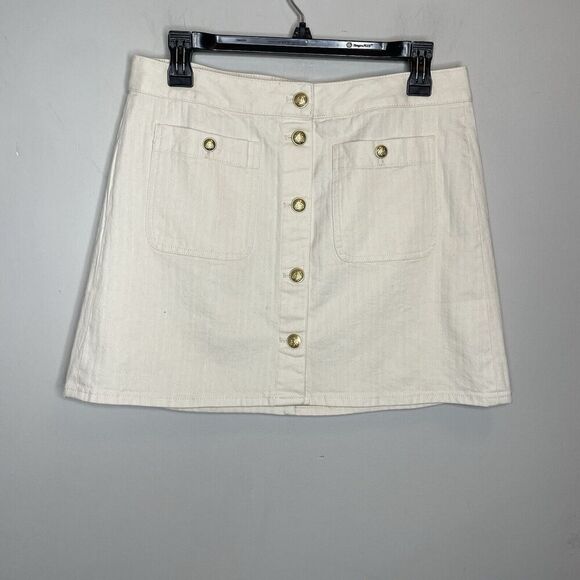 J.CREW Mini Skirt Women 28 Ecru Textured Denim NEW Button Front Pockets CA479 - Picture 1 of 15